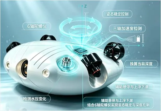 六轴陀螺仪姿态稳定与深度控制示意